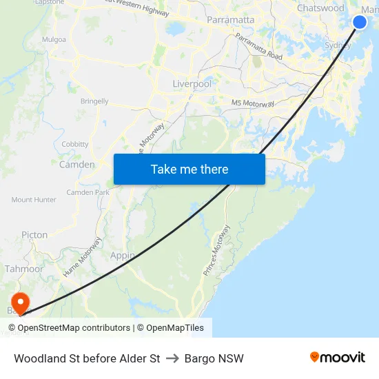 Woodland St before Alder St to Bargo NSW map