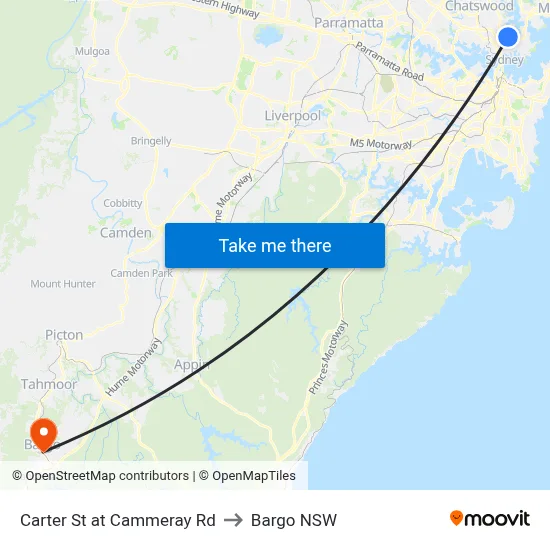 Carter St at Cammeray Rd to Bargo NSW map