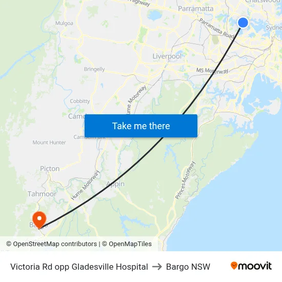 Victoria Rd opp Gladesville Hospital to Bargo NSW map