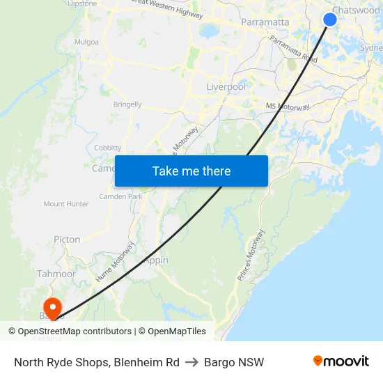 North Ryde Shops, Blenheim Rd to Bargo NSW map