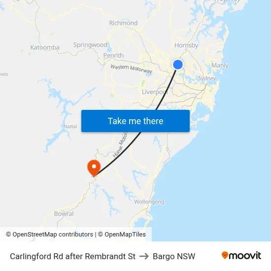 Carlingford Rd after Rembrandt St to Bargo NSW map