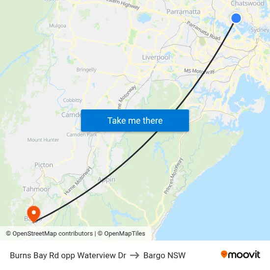 Burns Bay Rd opp Waterview Dr to Bargo NSW map