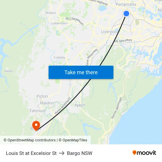 Louis St at Excelsior St to Bargo NSW map