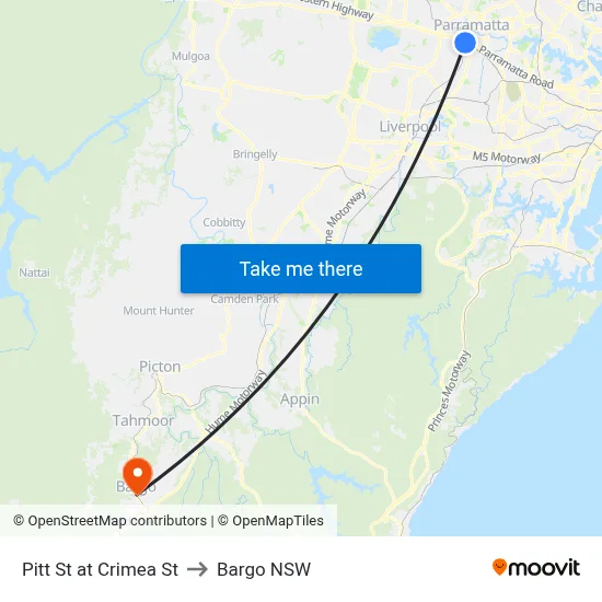 Pitt St at Crimea St to Bargo NSW map