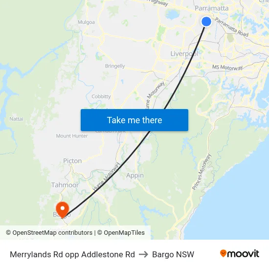 Merrylands Rd opp Addlestone Rd to Bargo NSW map