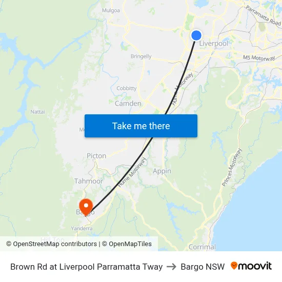 Brown Rd at Liverpool Parramatta Tway to Bargo NSW map