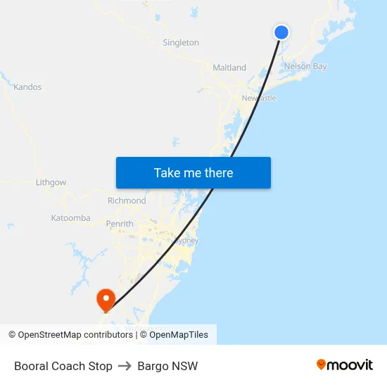 Booral Coach Stop to Bargo NSW map