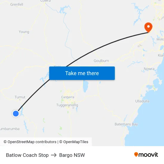 Batlow Coach Stop to Bargo NSW map