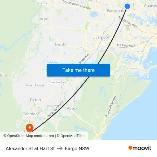 Alexander St at Hart St to Bargo NSW map
