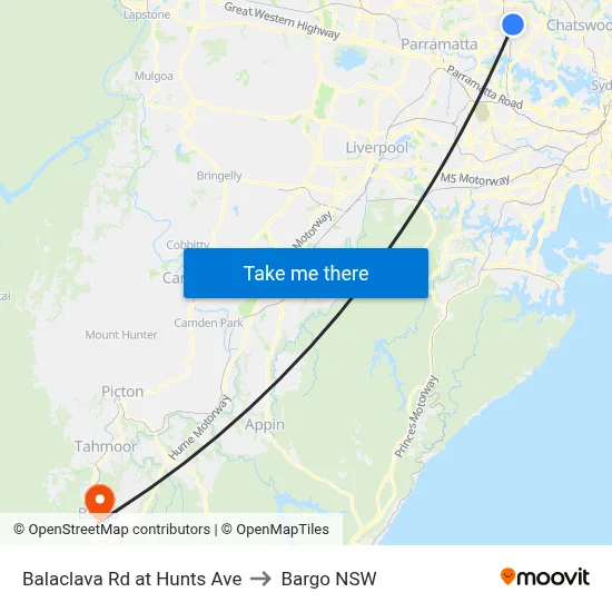 Balaclava Rd at Hunts Ave to Bargo NSW map