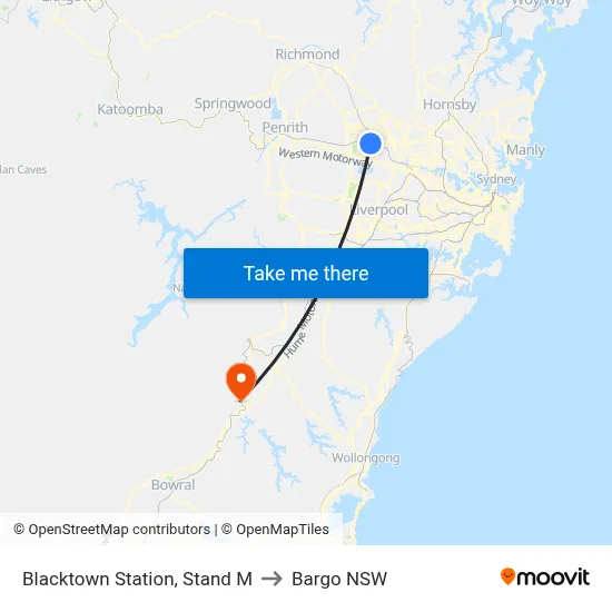 Blacktown Station, Stand M to Bargo NSW map