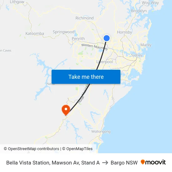 Bella Vista Station, Mawson Av, Stand A to Bargo NSW map