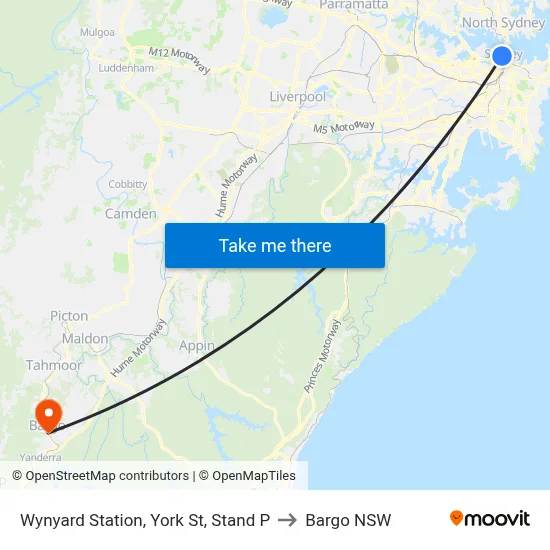 Wynyard Station, York St, Stand P to Bargo NSW map