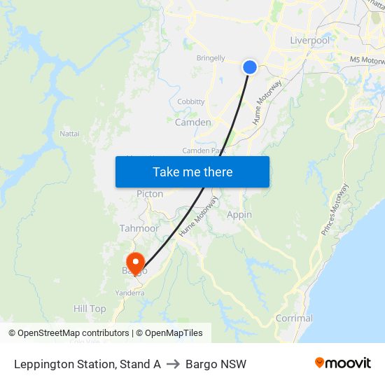 Leppington Station, Stand A to Bargo NSW map