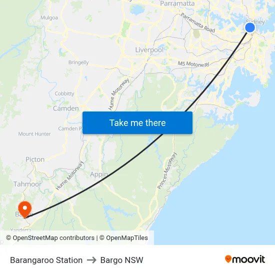 Barangaroo Station to Bargo NSW map