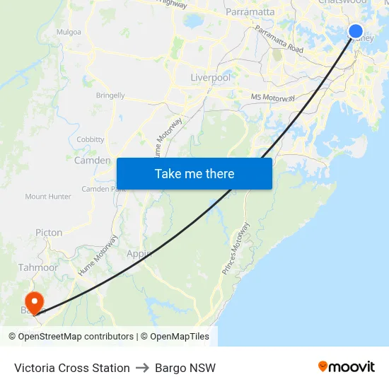 Victoria Cross Station to Bargo NSW map