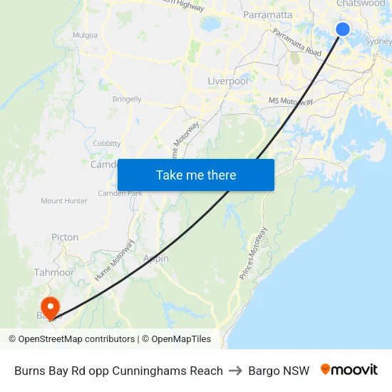 Burns Bay Rd opp Cunninghams Reach to Bargo NSW map