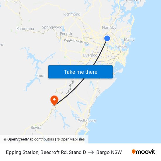 Epping Station, Beecroft Rd, Stand D to Bargo NSW map