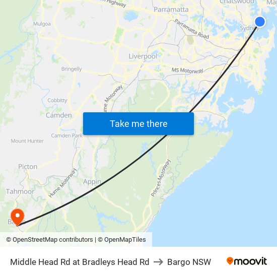 Middle Head Rd at Bradleys Head Rd to Bargo NSW map