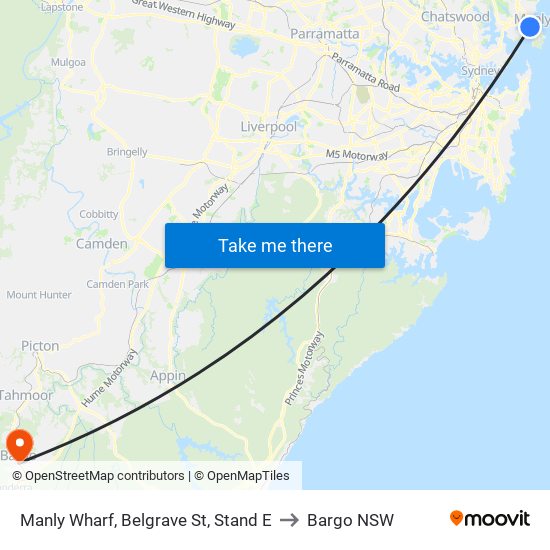 Manly Wharf, Belgrave St, Stand E to Bargo NSW map