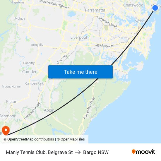 Manly Tennis Club, Belgrave St to Bargo NSW map