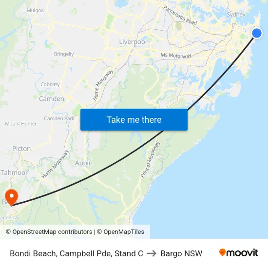 Bondi Beach, Campbell Pde, Stand C to Bargo NSW map