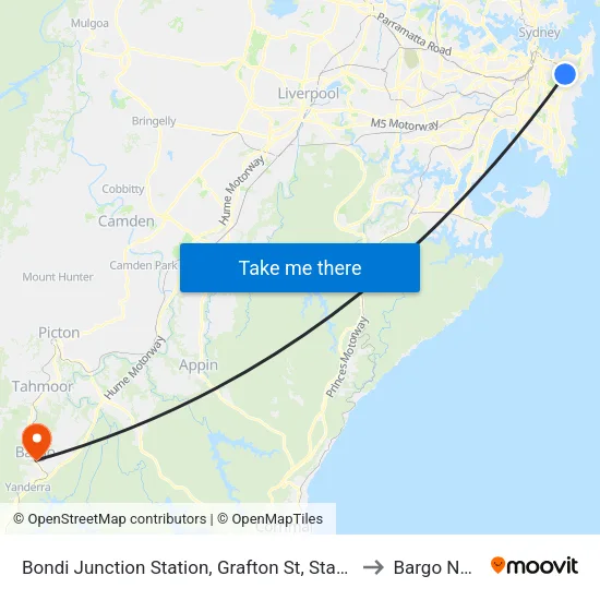 Bondi Junction Station, Grafton St, Stand Q to Bargo NSW map