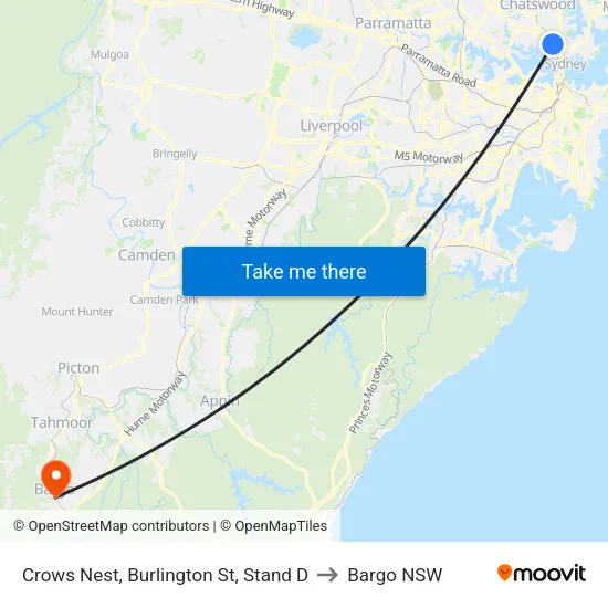 Crows Nest, Burlington St, Stand D to Bargo NSW map