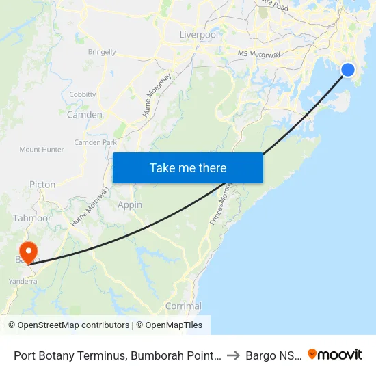 Port Botany Terminus, Bumborah Point Rd to Bargo NSW map