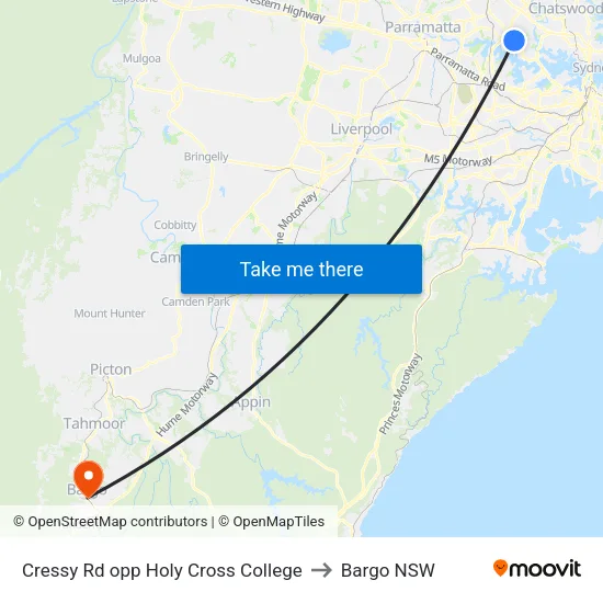 Cressy Rd opp Holy Cross College to Bargo NSW map