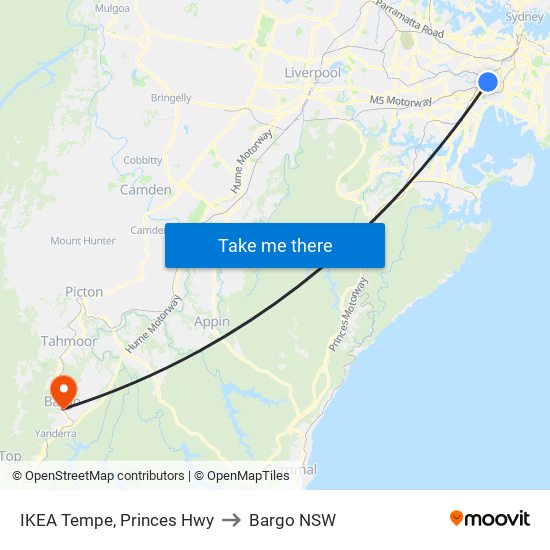 IKEA Tempe, Princes Hwy to Bargo NSW map