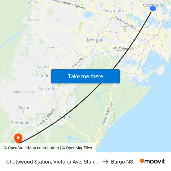 Chatswood Station, Victoria Ave, Stand E to Bargo NSW map