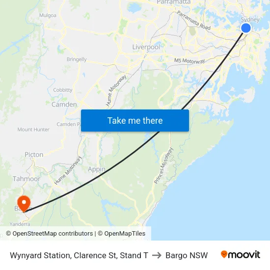 Wynyard Station, Clarence St, Stand T to Bargo NSW map