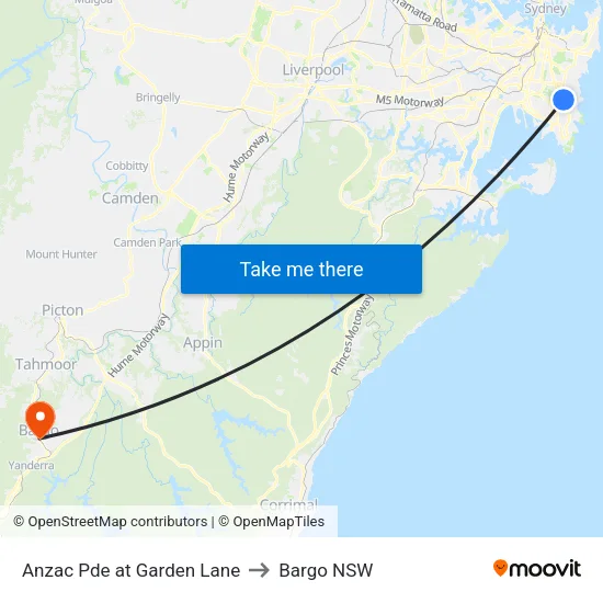 Anzac Pde at Garden Lane to Bargo NSW map