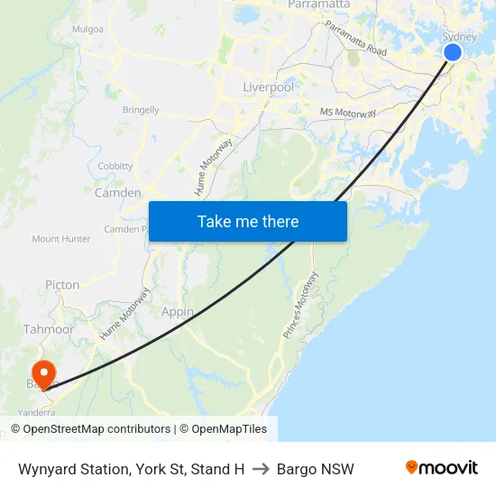 Wynyard Station, York St, Stand H to Bargo NSW map