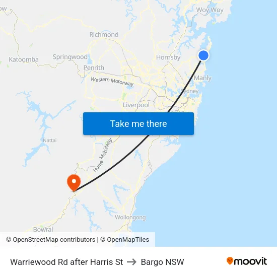 Warriewood Rd after Harris St to Bargo NSW map