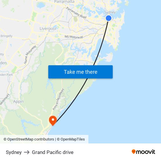 Sydney to Grand Pacific drive map