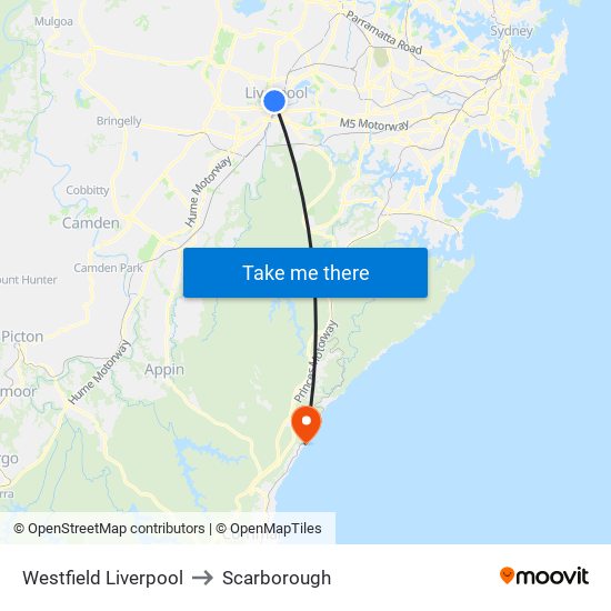 Westfield Liverpool to Scarborough map