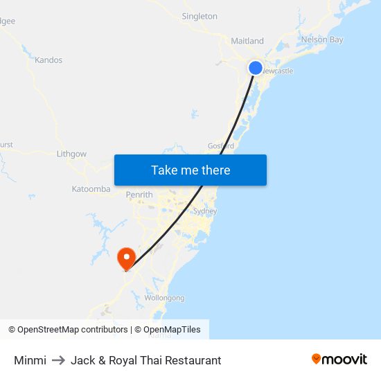 Minmi to Jack & Royal Thai Restaurant map