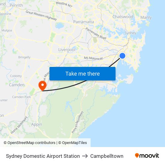 Sydney Domestic Airport Station to Campbelltown map