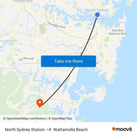 North Sydney Station to Wattamolla Beach map