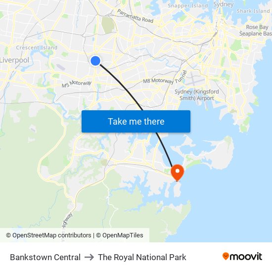 Bankstown Central to The Royal National Park map