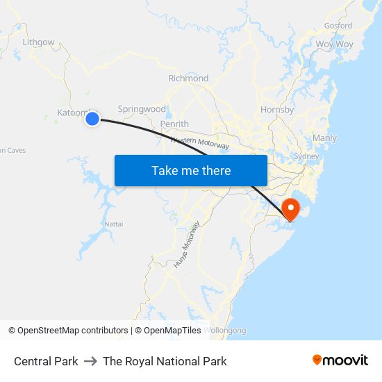 Central Park to The Royal National Park map