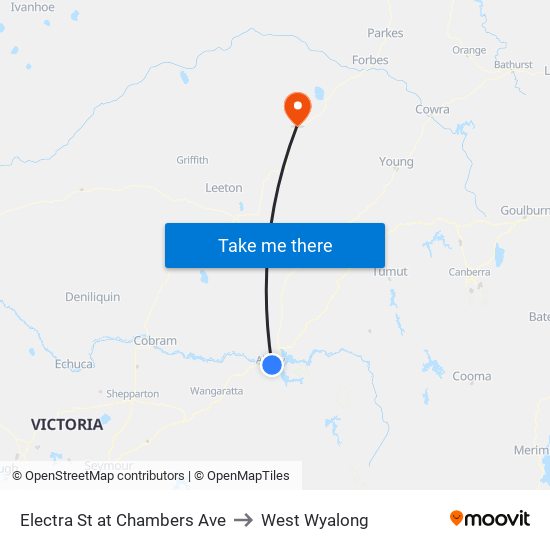 Electra St at Chambers Ave to West Wyalong map