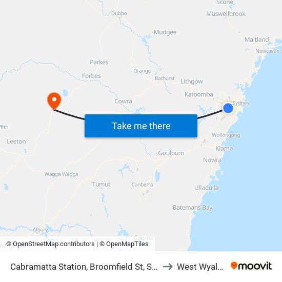 Cabramatta Station, Broomfield St, Stand F to West Wyalong map