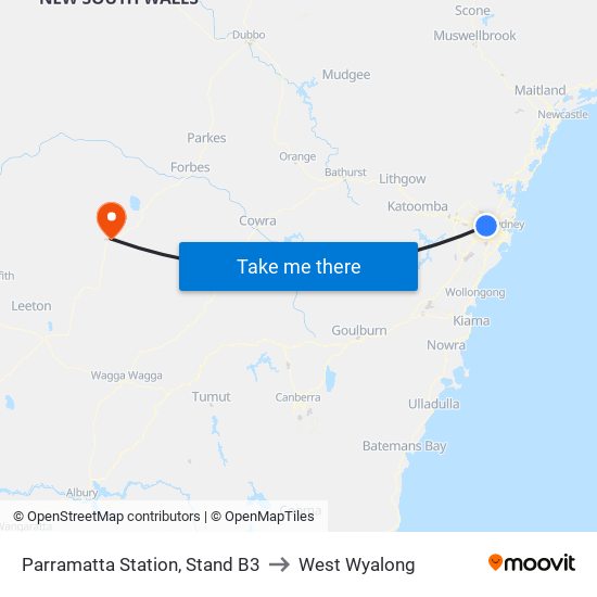 Parramatta Station, Stand B3 to West Wyalong map
