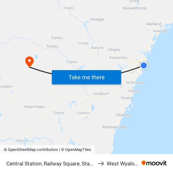 Central Station, Railway Square, Stand J to West Wyalong map