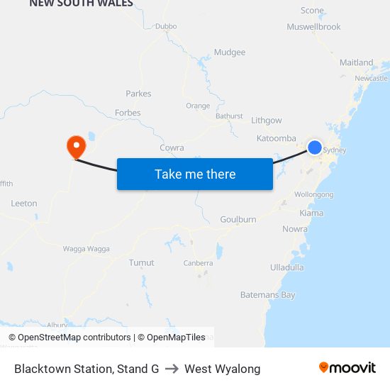 Blacktown Station, Stand G to West Wyalong map