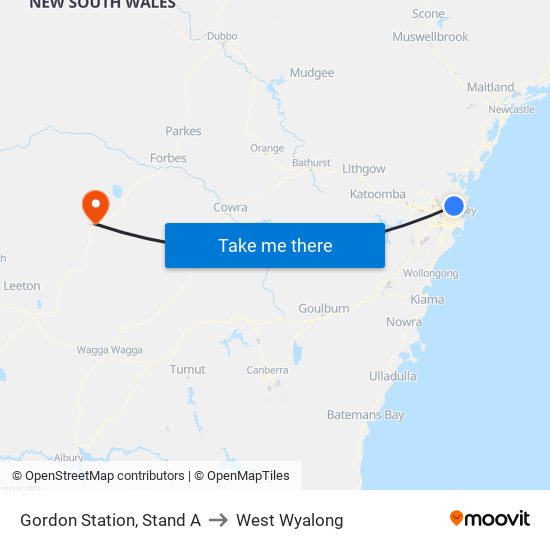 Gordon Station, Stand A to West Wyalong map