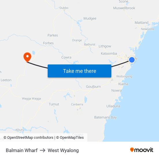 Balmain Wharf to West Wyalong map